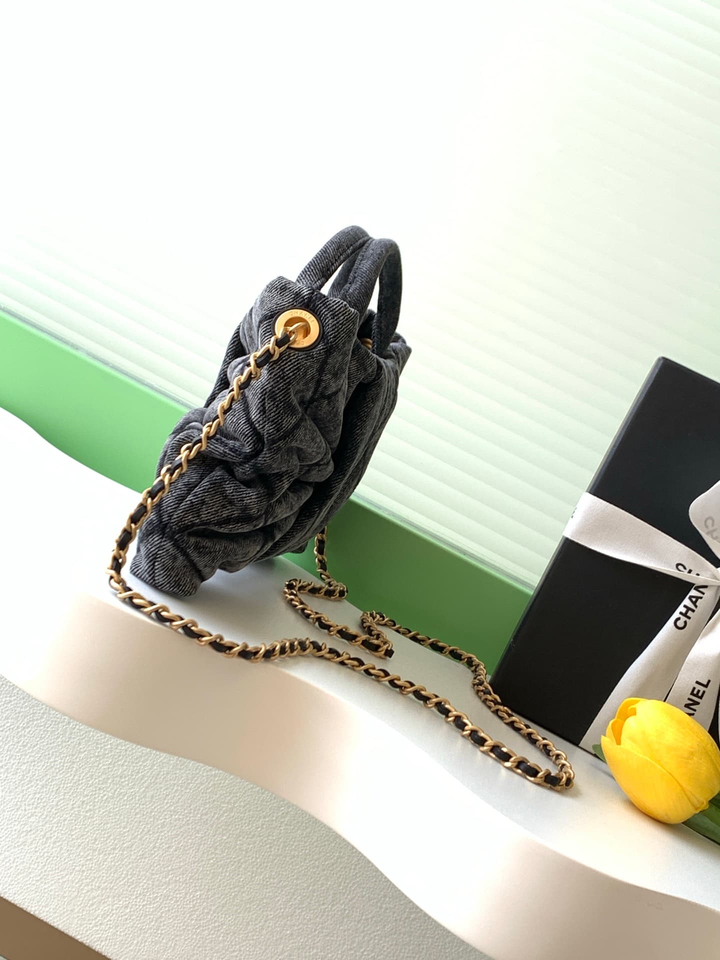 Chanel Mini Bow Bag Denim & Gold-Tone Metal Black AS5849 A