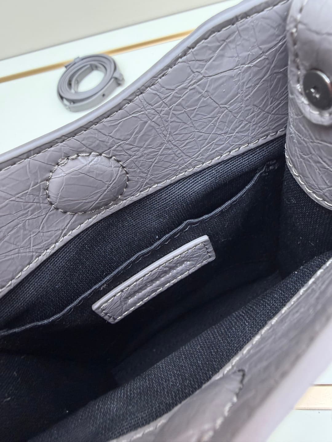 Balenciaga Le City Leather Tote Phone Holder Grey High