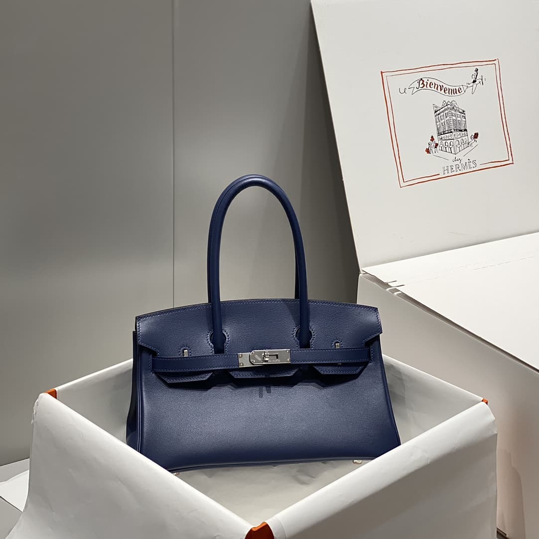 Hermes Shoulder Birkin 29 Swift leather Deep Bleu & Silver Metal WAX High