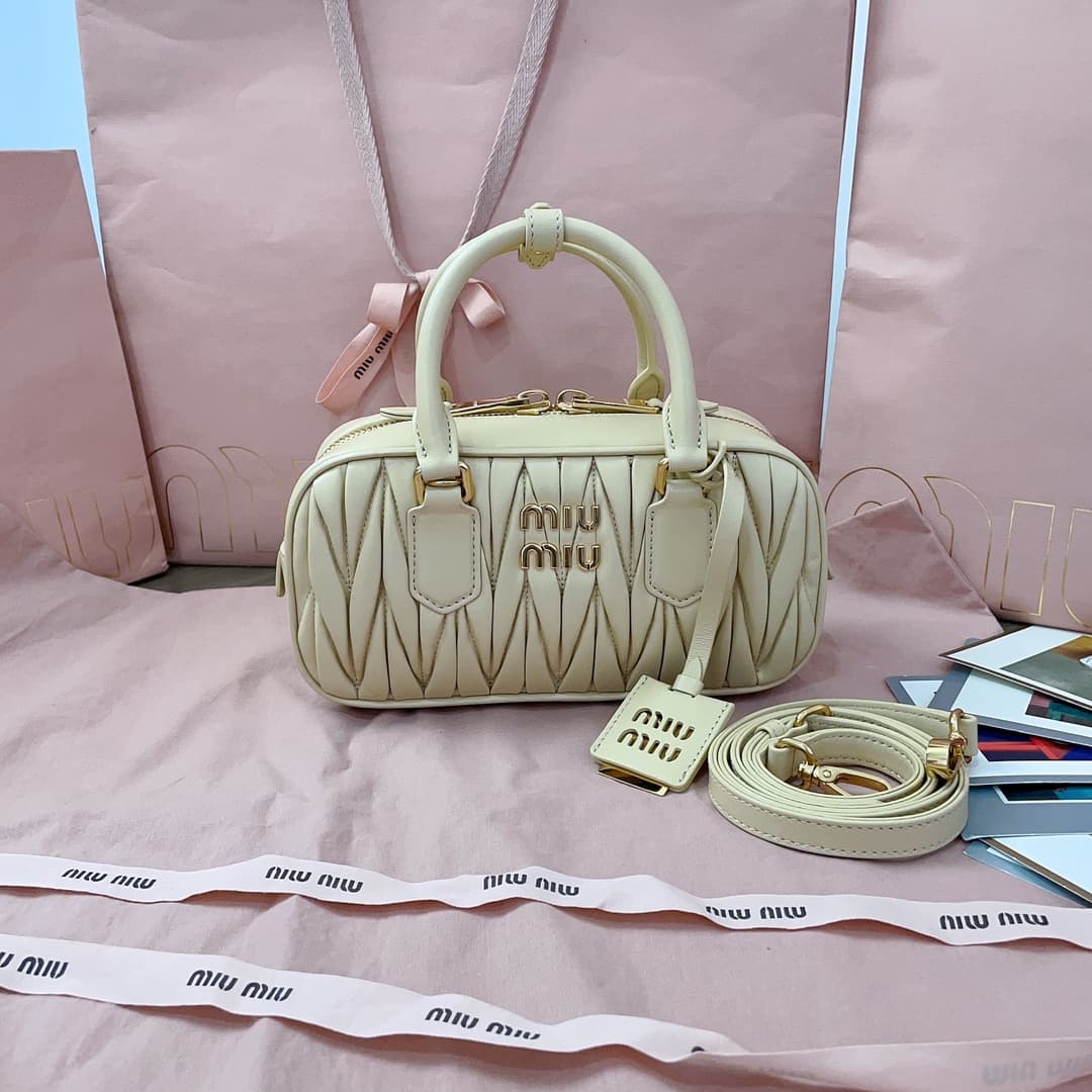Miu Miu Arcadie matelassé nappa leather bag 5BB142 Light Yellow High