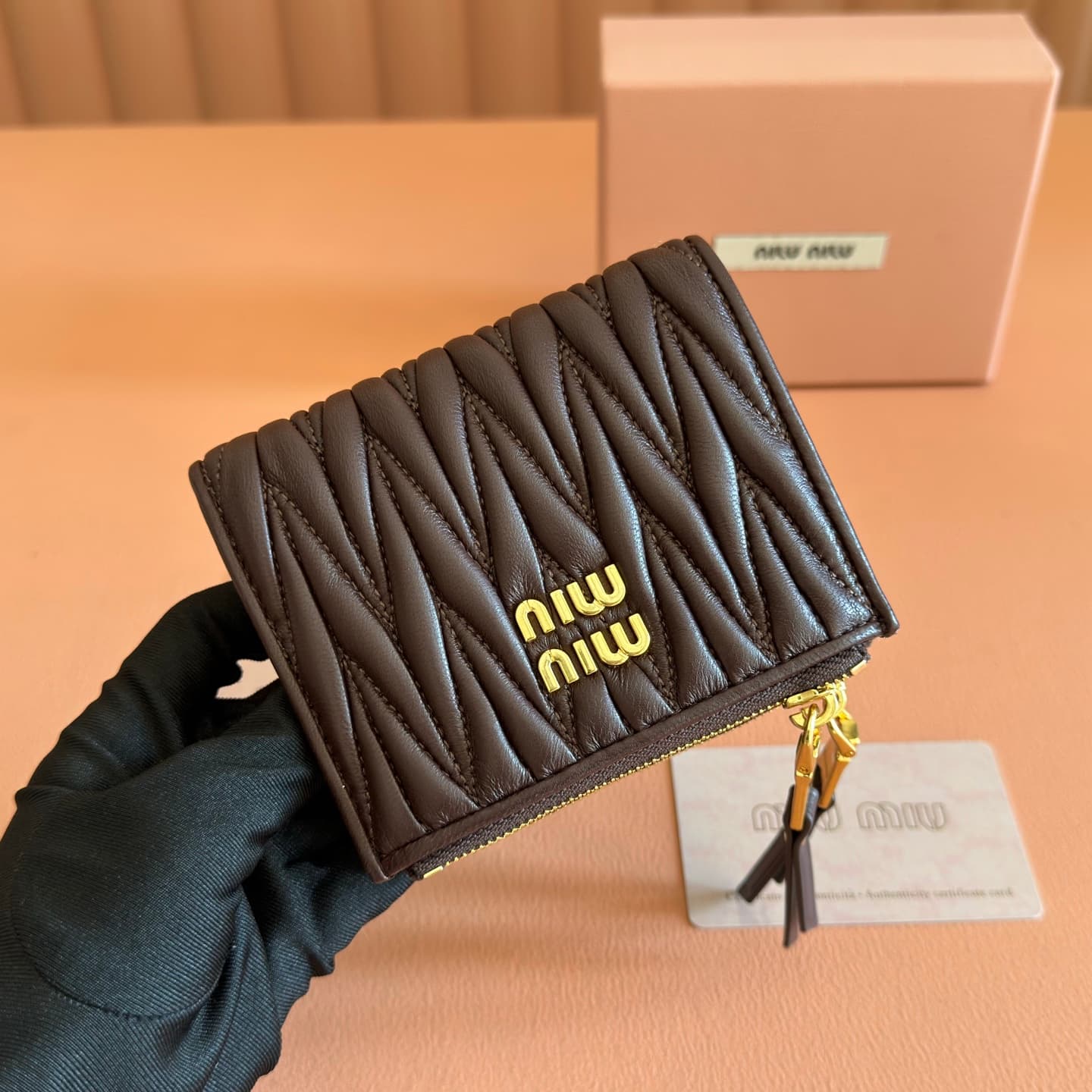 Miu Miu Begonia Dark Brown Matelassé Nappa Leather Wallet 5MV017 TOP