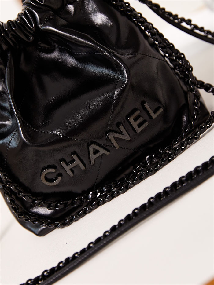 Chanel 22 MINI HANDBAG Shiny Calfskin Black & Black-Tone Metal AS3980 A