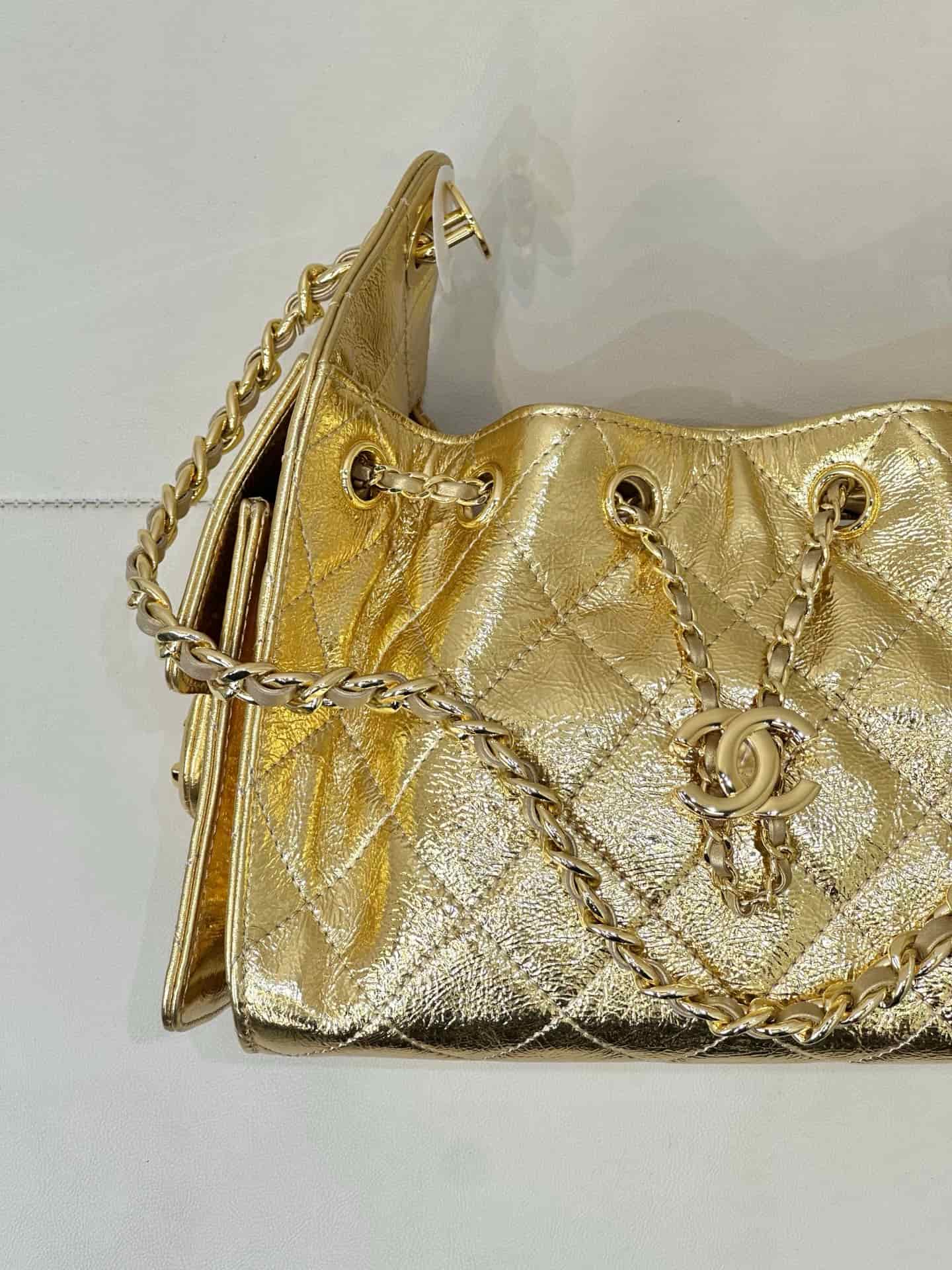 Chanel 25 Mini Hobo handbag AS5631 Metallic Calfskin & Gold-Tone Metal Gold TOP