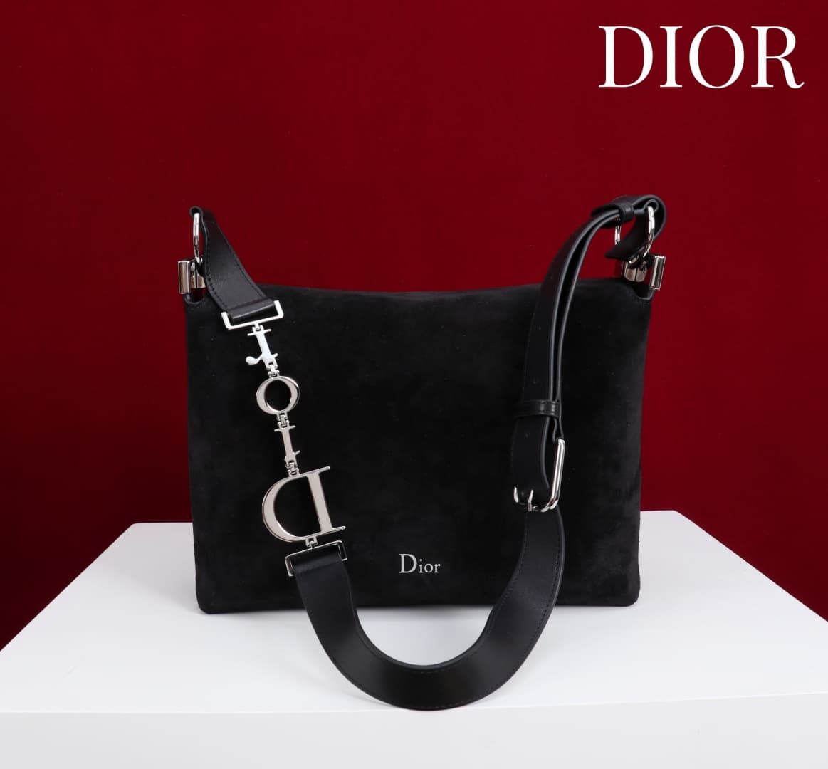 Small Diorly Bag Black Suede Calfskin Silver lettering High