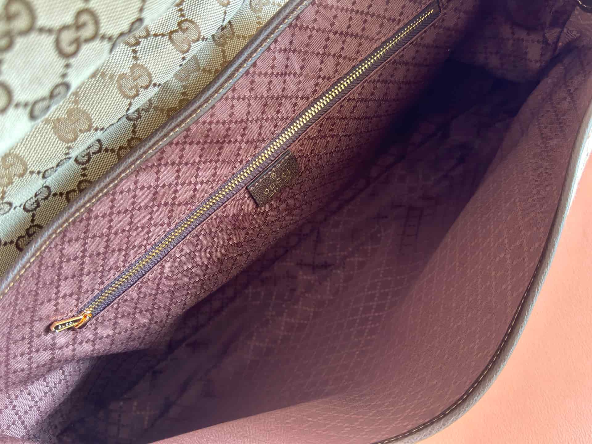 Gucci Jackie Flap large crossbody bag sand and brown GG canvas A005ZI High