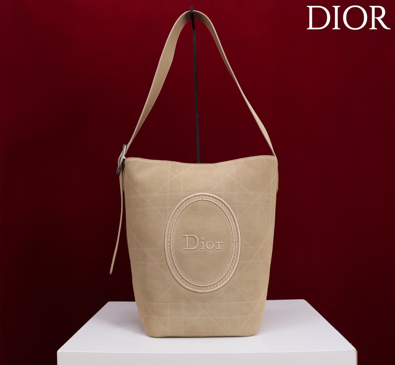 Dior Macrocannage Beige Suede Leather Medium Bucket Bag High