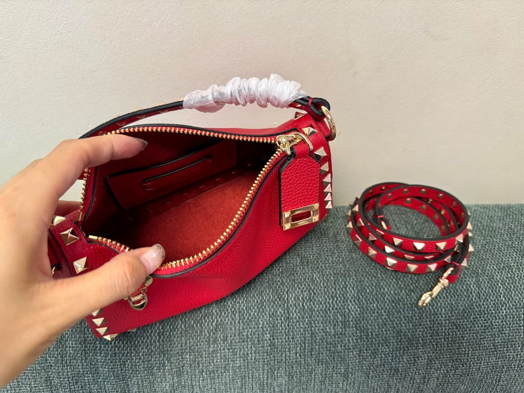 Valentino Garavani Mini Rockstud crossbody bag in Red Grained Calfskin High