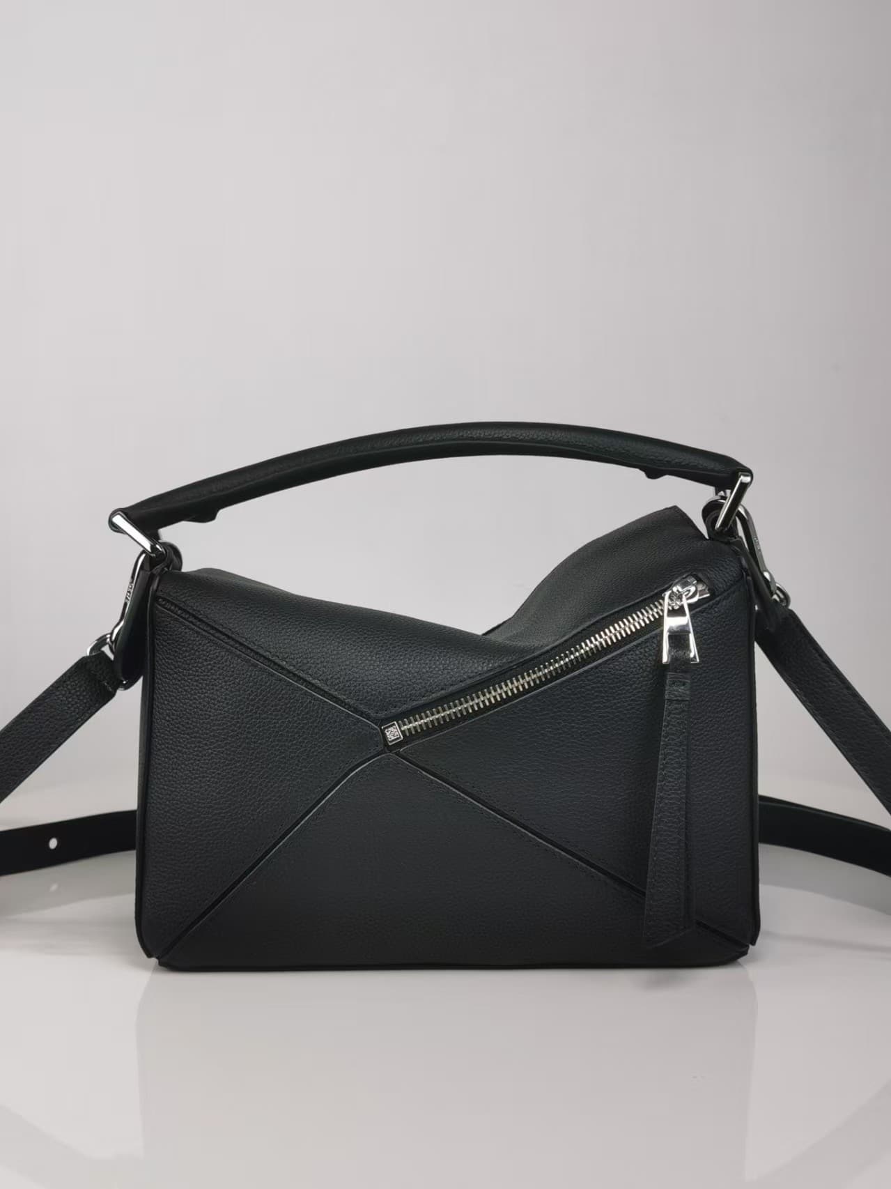 Small Puzzle bag in soft grained calfskin & Silver Metal Black High