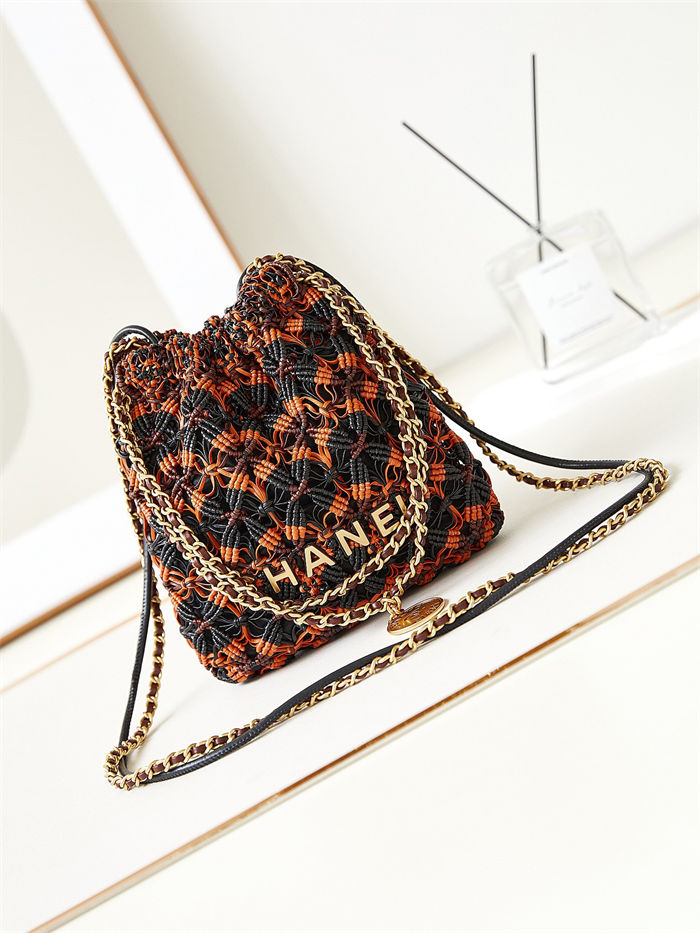 Chanel 22 MINI HANDBAG Shiny Calfskin Flower Patterns & Gold-Tone Metal AS3980 A