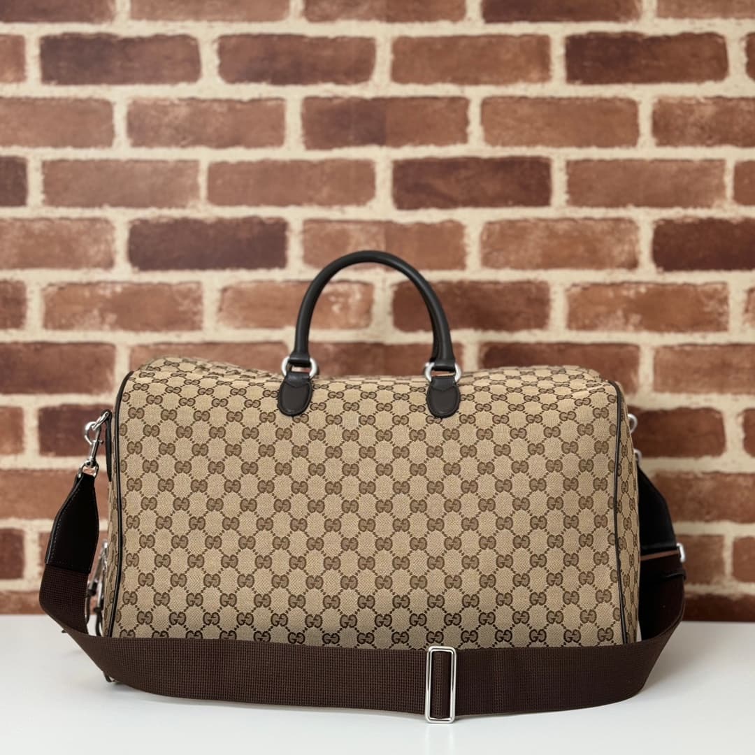 Gucci GG canvas medium duffle bag in beige and dark brown 802095 High