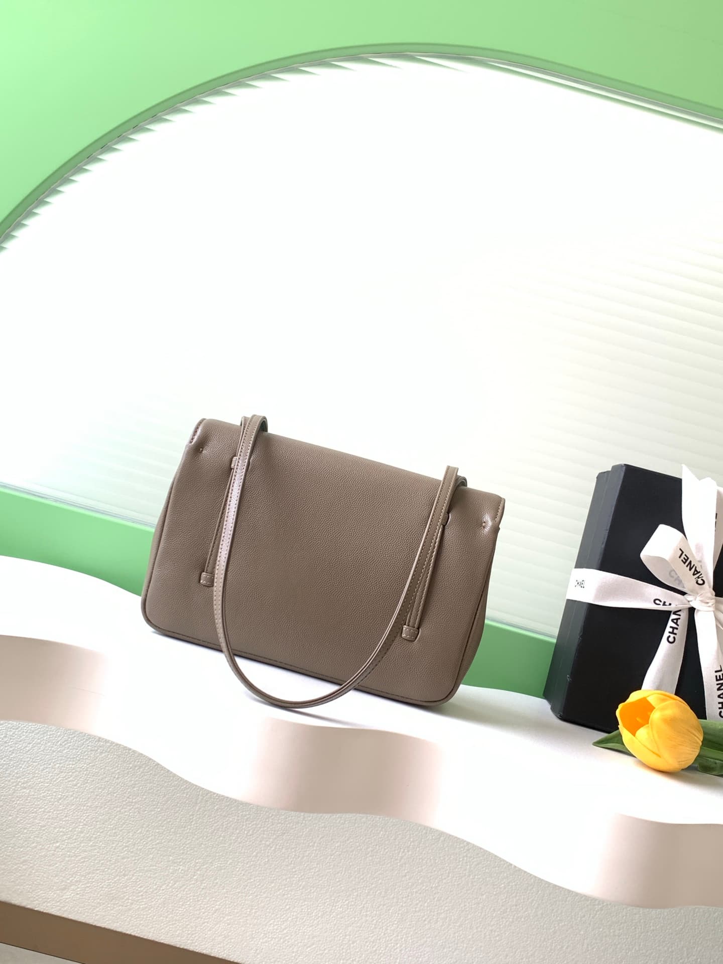 Chanel Small Flap Bag Grained Shiny Calfskin & Gold-Tone Metal AS6130 brown High
