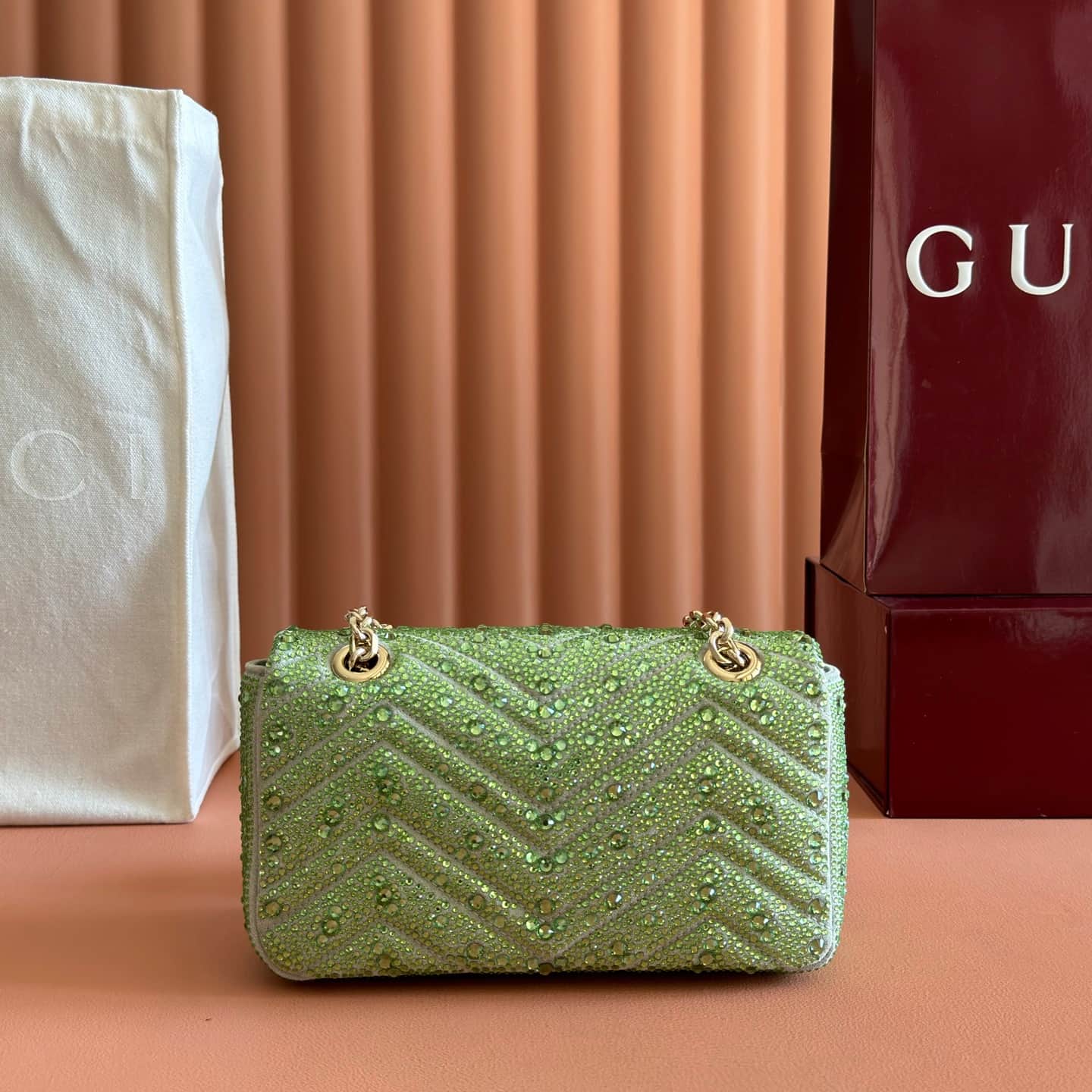 Gucci GG Marmont Shoulder Bag Green / Crystal 837280 High