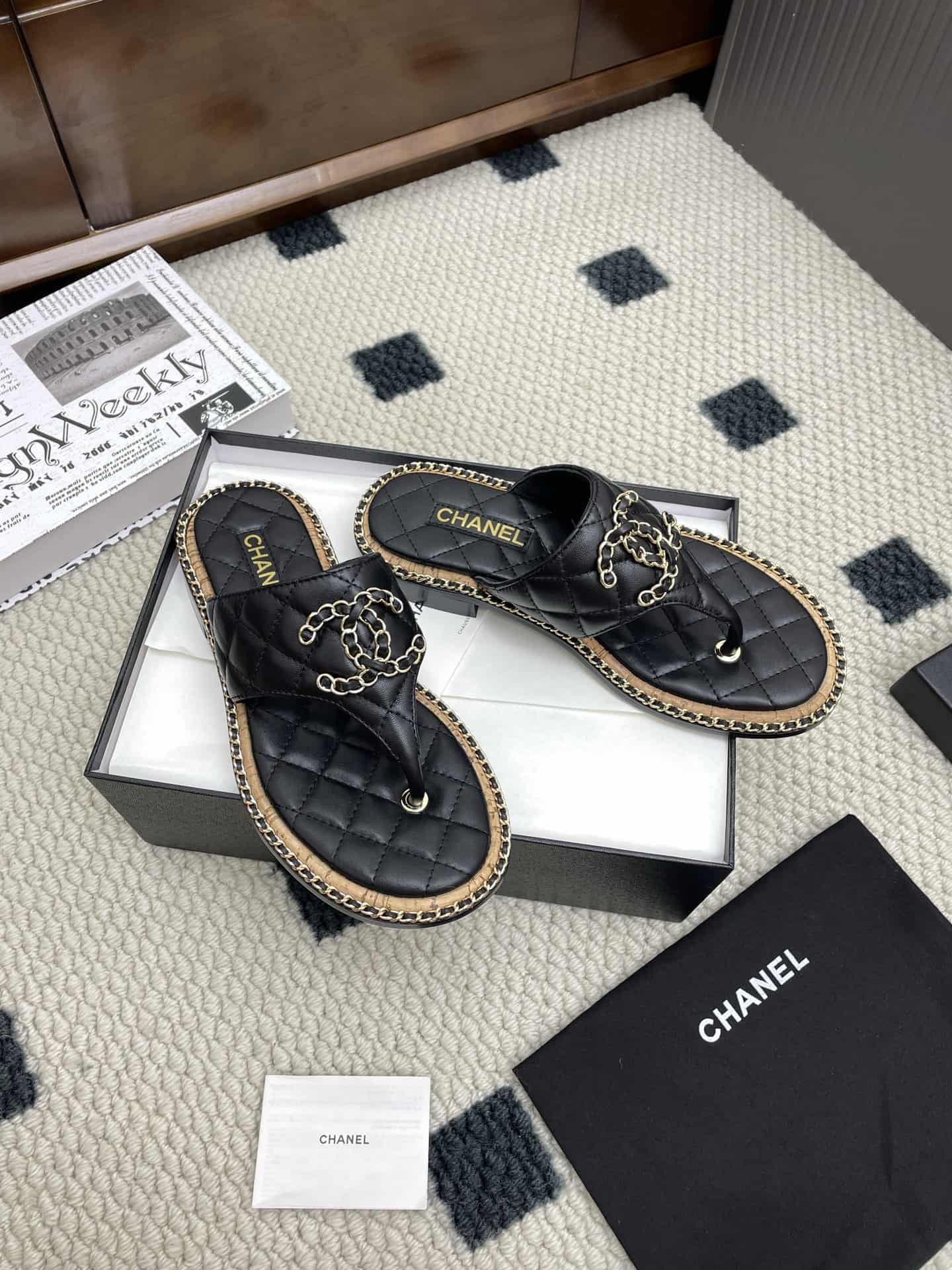 Chanel Patent Leather Cc Dad Sandals shoes Women