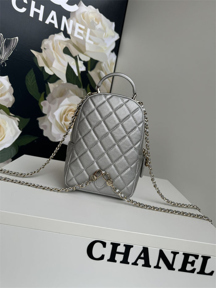 Chanel Mini Backpack Grained Calfskin Gold-Tone Metal AP3753 Silver A