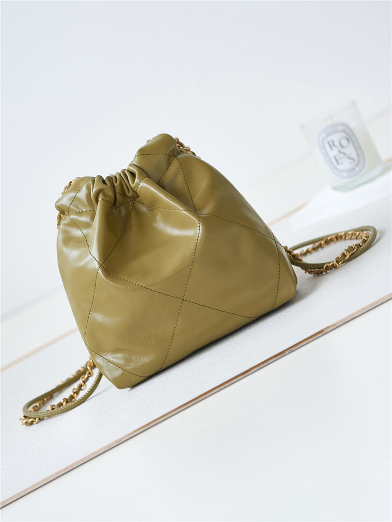 Chanel 22 MINI HANDBAG Shiny Calfskin Mustard-Wrinkle & Gold-Tone Metal AS3980 A