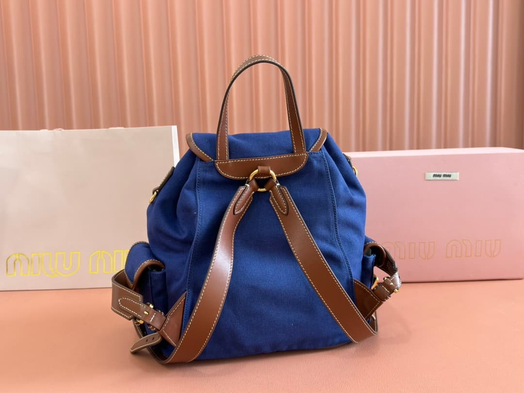 Miu Miu Cornflower Blue/Brandy Denim Backpack 5bz042 High
