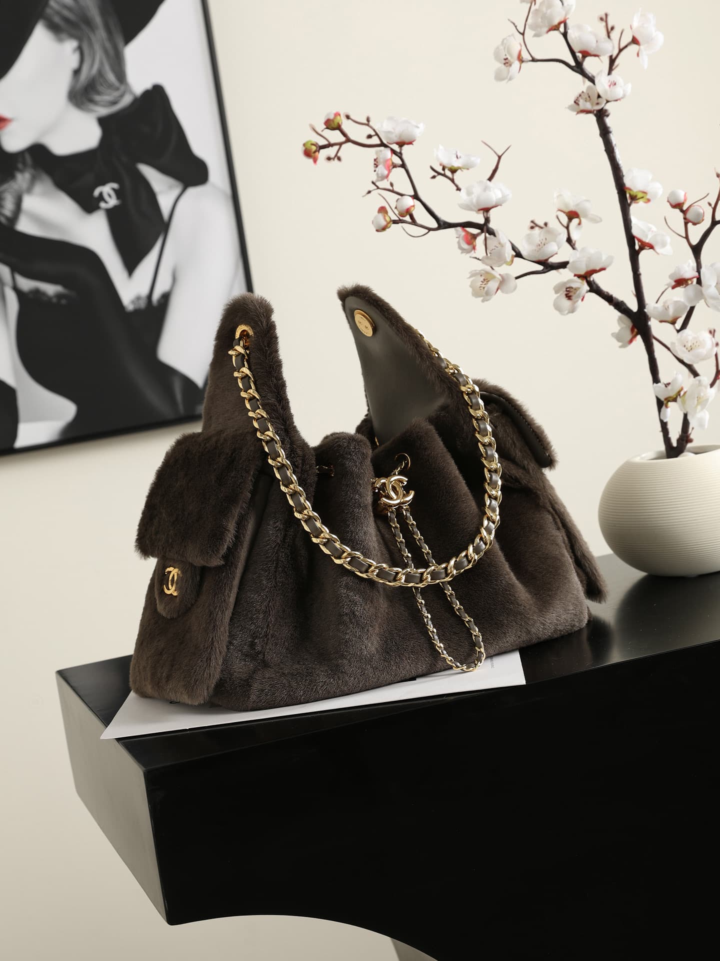 Chanel 25 Small Hobo handbag AS5293 Pony Hair& Gold-Tone Metal Dark Khaki AS5293 A