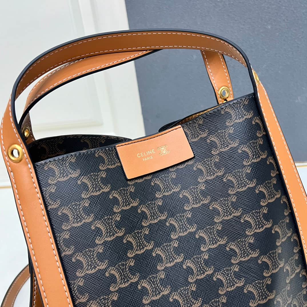 Celine SMALL CUBE BAG IN Triomphe Canvas and NATURAL Calfskin HONEY High