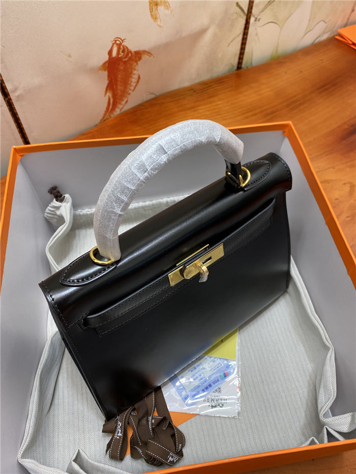 Hermes Kelly 25/28/32cm Sellier Bag Box Leather In Black WAX High Customizing style