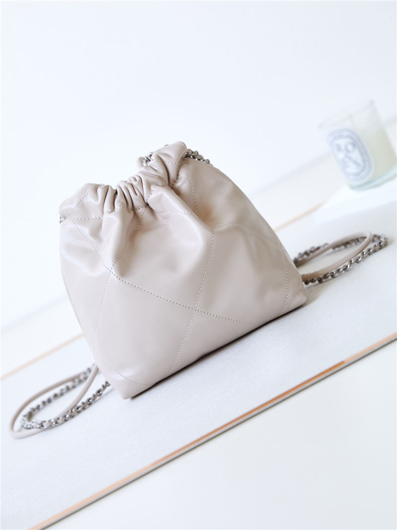 Chanel 22 MINI HANDBAG Shiny Calfskin Nude & Silver-Tone Metal AS3980 A