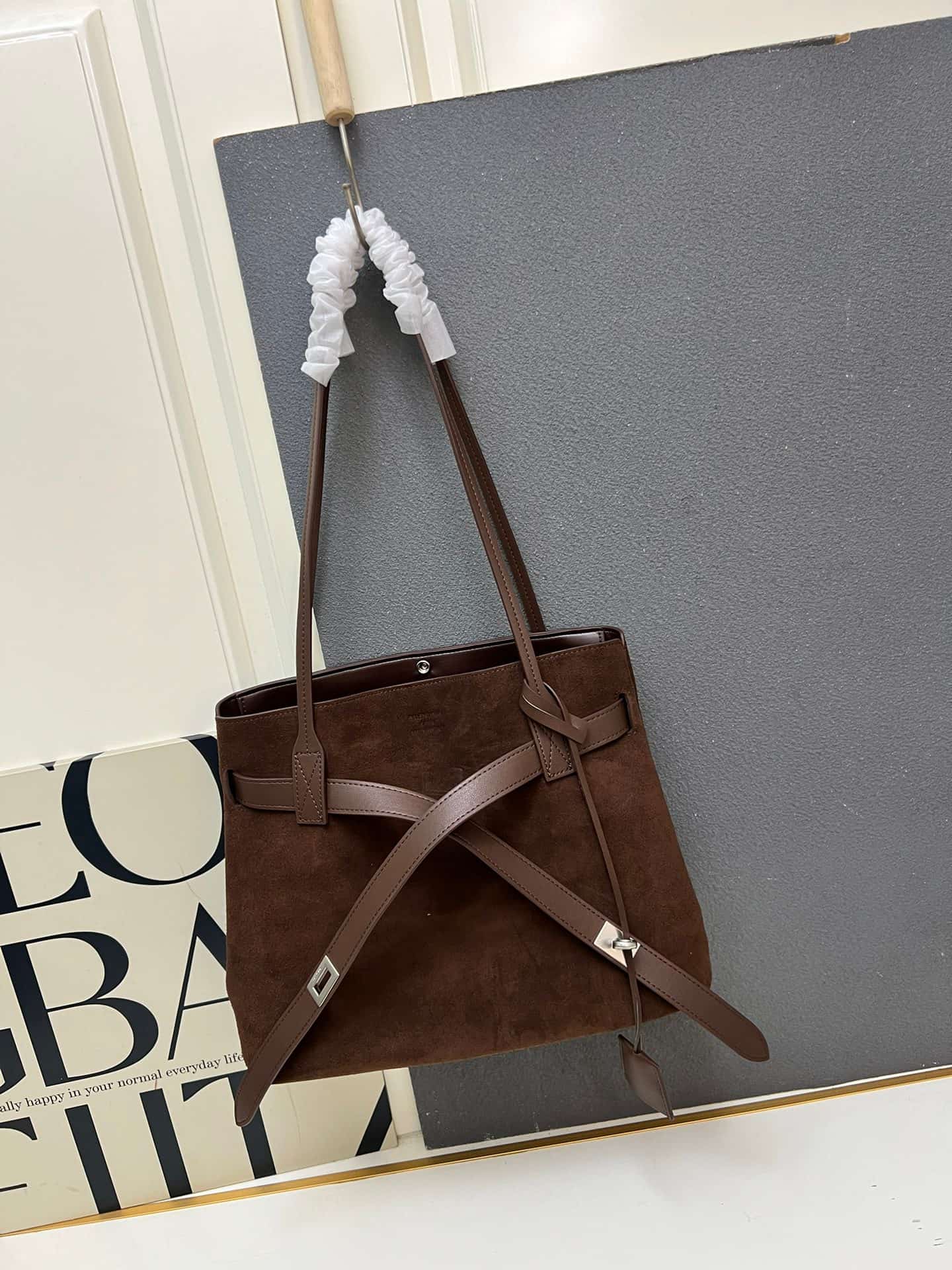 Balenciaga Bel Air Large Waxed Suede Tote Bag in brown silver hardware 1W8807 High