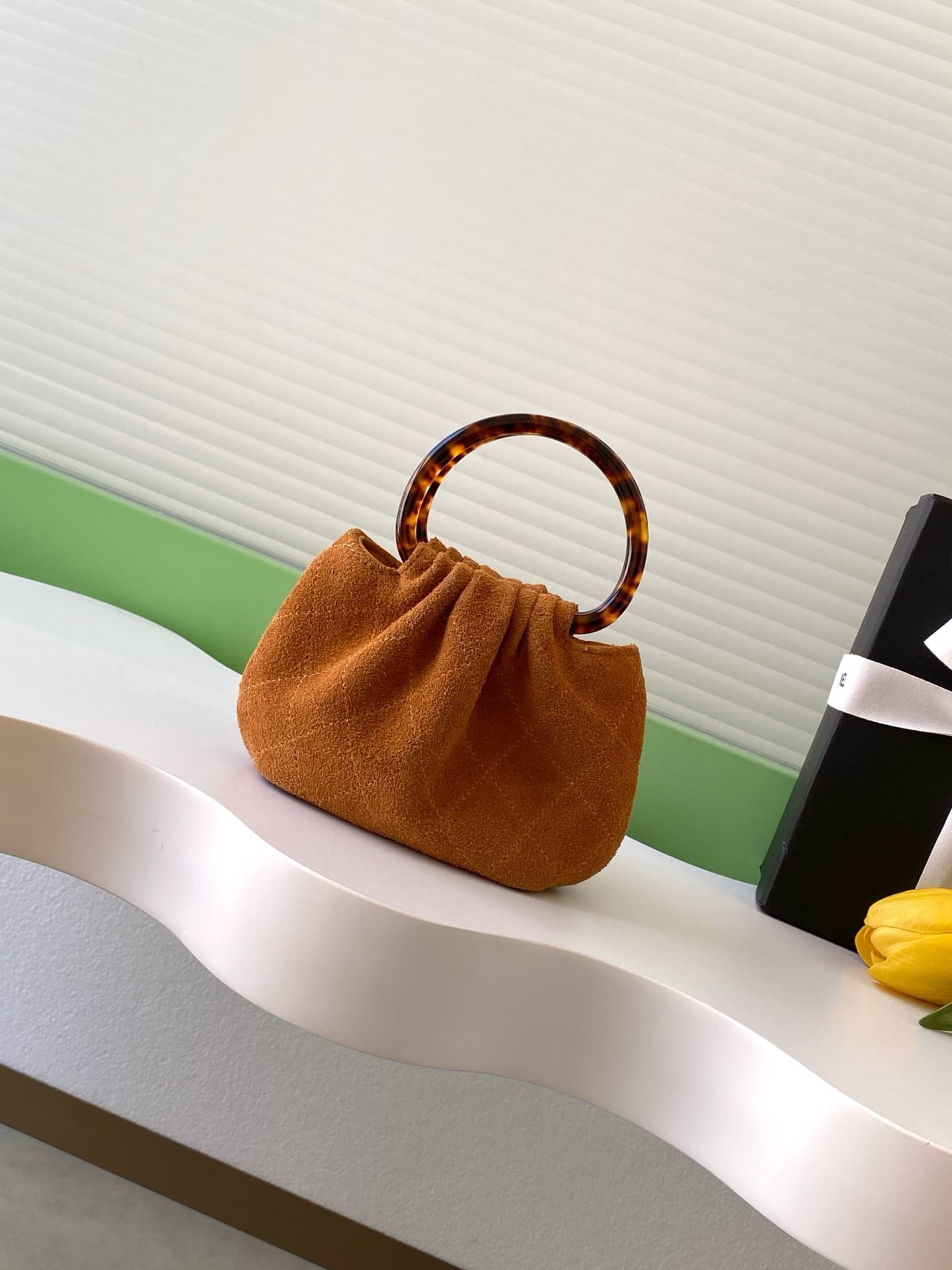 Chanel Mini Hobo Bag Suede Calfskin Turtoise-Shell Effect Plexi & Gold-Tone Metal Camel AS4981 High
