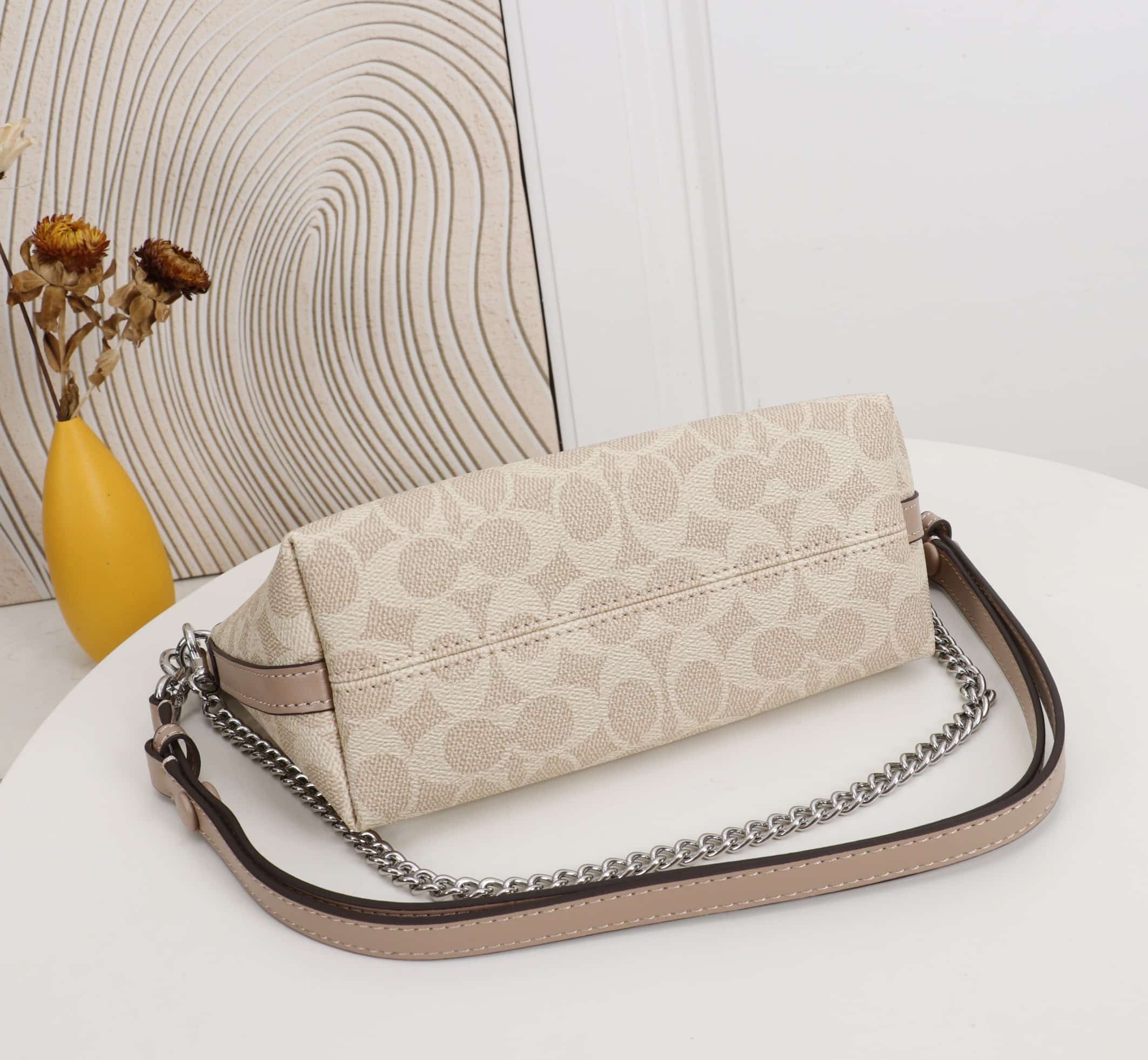 Coach Caitlin Shoulder Bag In Signature Canvas Silver/Sand/Taupe High