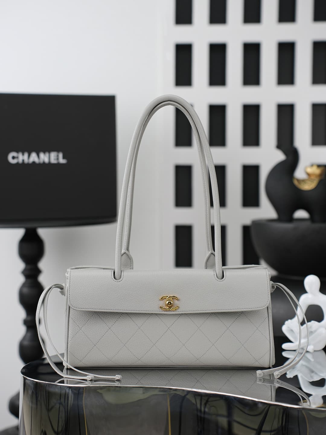 Chanel SMALL SHOPPING BAG Grained Calfskin & Gold-Tone Metal Light Grey AS6288 A