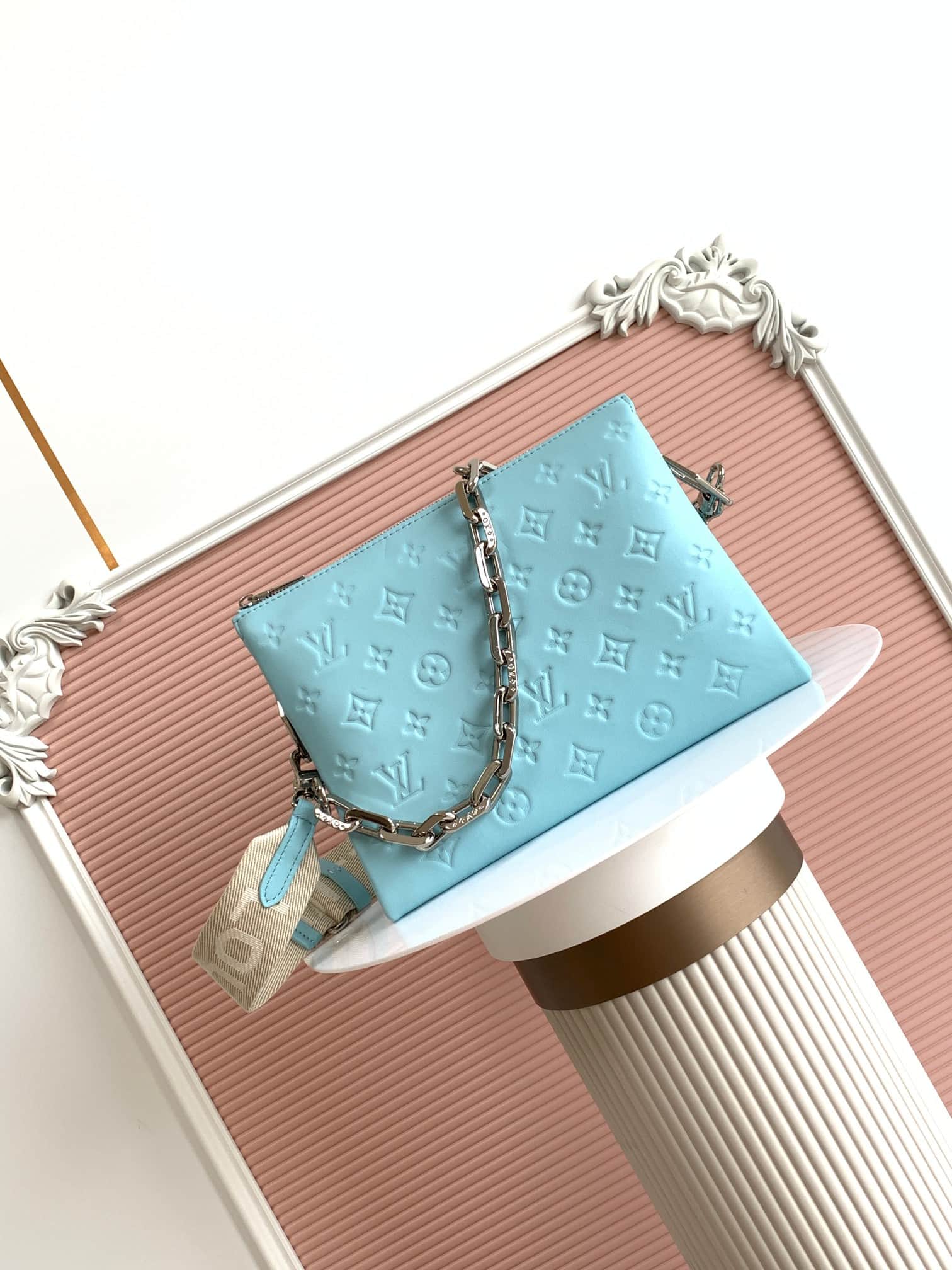 Louis Vuitton Coussin PM Hazy Blue Monogram-embossed puffy lambskin M21197 High