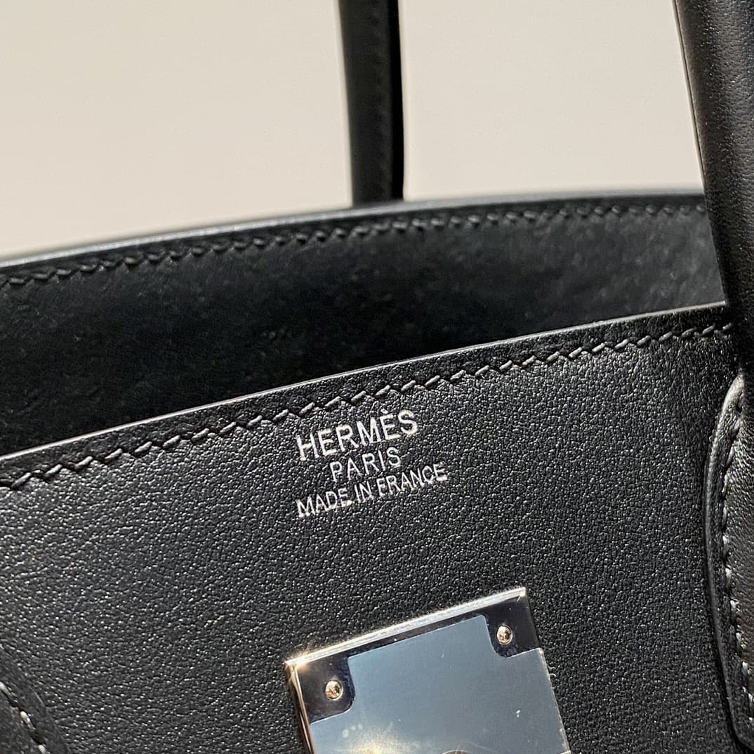 Hermes Shoulder Birkin 29 Swift leather Black & Silver Metal WAX High