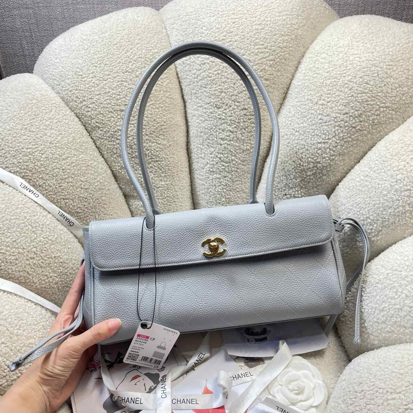 Chanel SMALL SHOPPING BAG Grained Calfskin & Gold-Tone Metal Blue AS6288 A