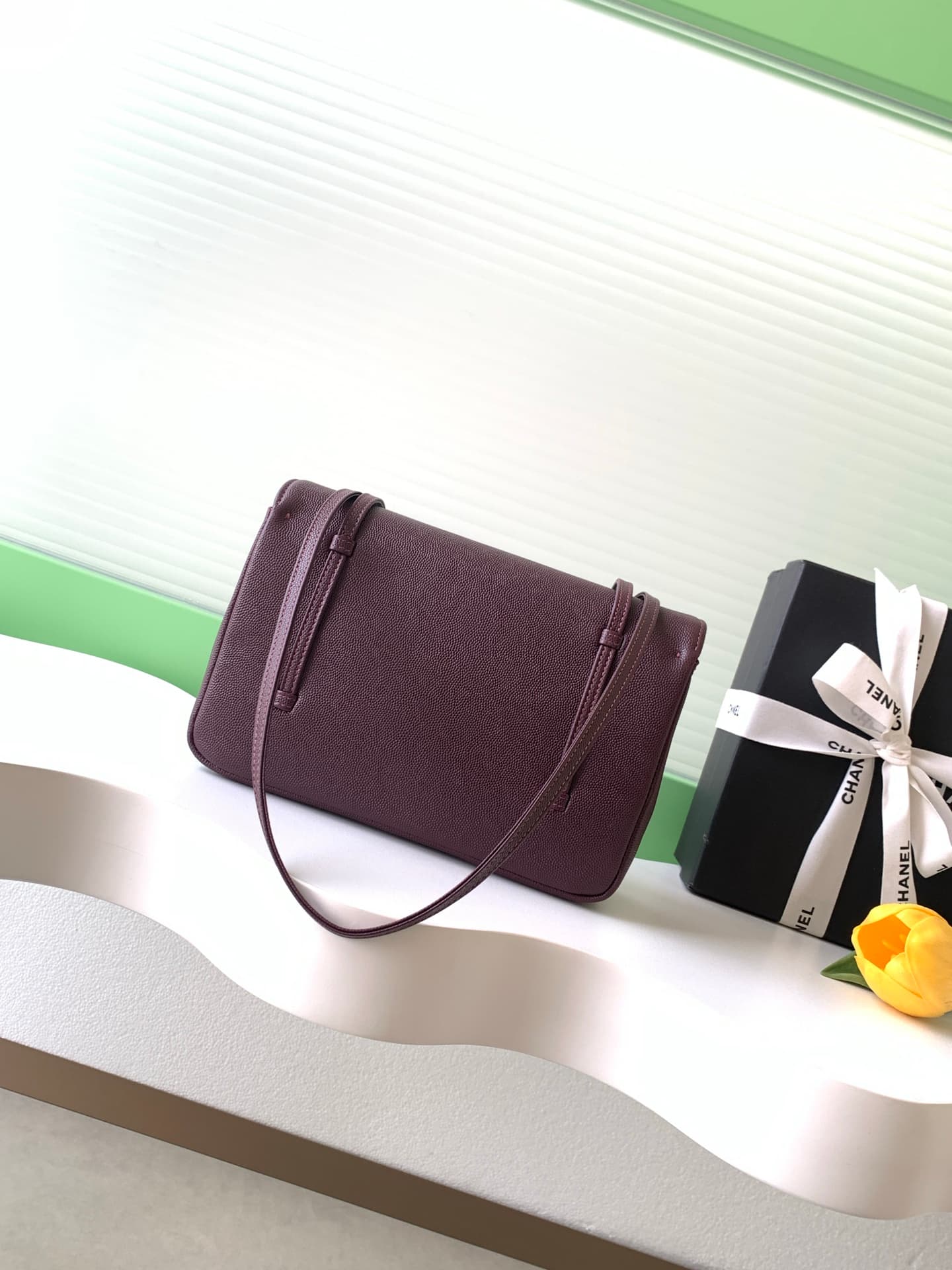 Chanel Small Flap Bag Grained Shiny Calfskin & Gold-Tone Metal AS6130 Claret High