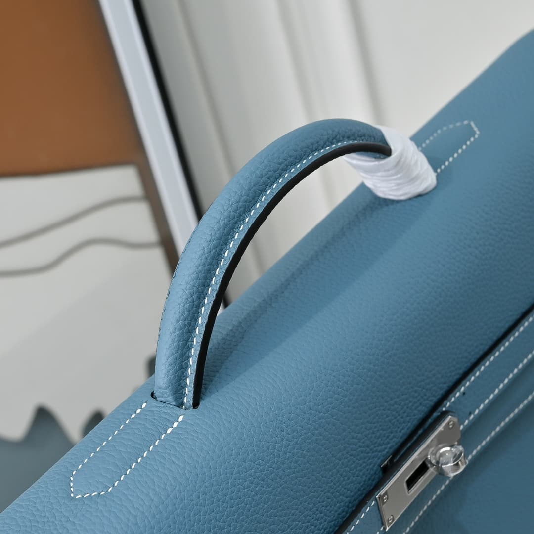 Hermes Kelly depeches Togo 36 briefcase In Light blue CalfskIn WAX High