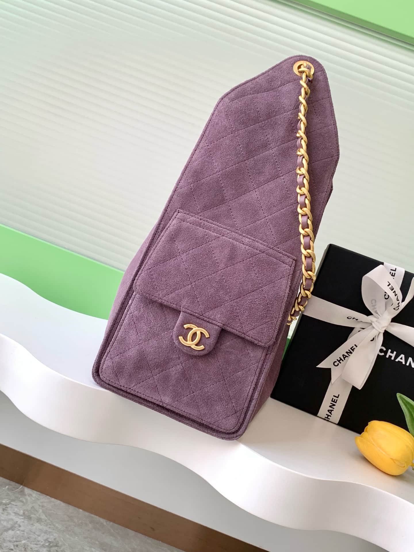 Chanel 25 Medium Hobo Medium handbag AS5311 Suede & Gold-tone Metal Purple High