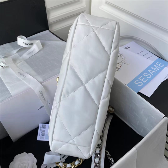 Large Chanel 19 Flap Bag Lambskin White High