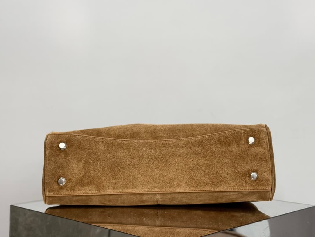 Balenciaga Rodeo Large Bag in Noce Suede Calfskin and White Fleece With Silver-Tone Metal TOP