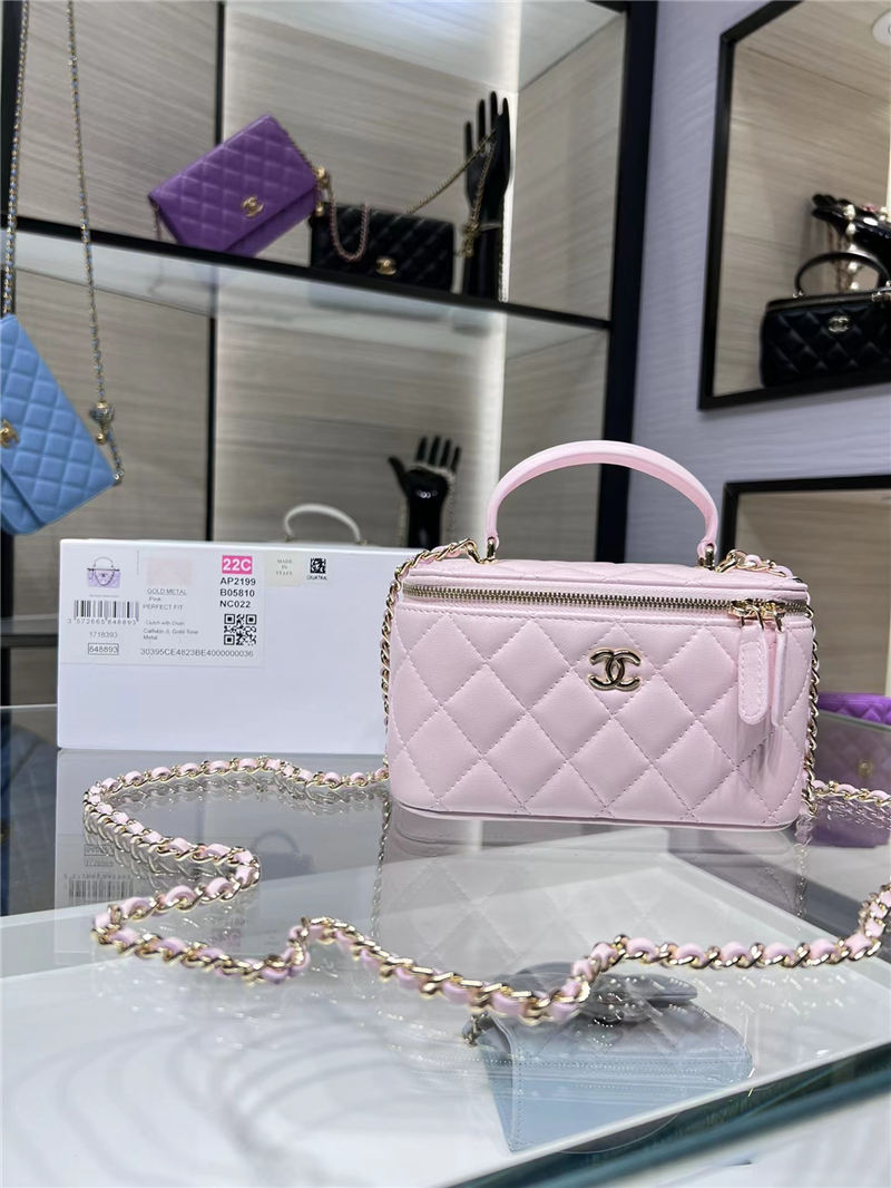Chanel VANITY WITH CHAIN AP2199 Lambskin & Gold-Tone Metal Pink High