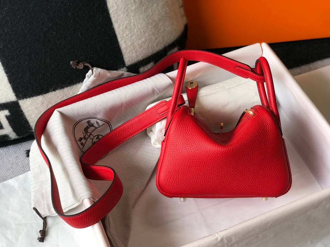 Hermes Lindy Mini Bag Calfskin Leather In Red High