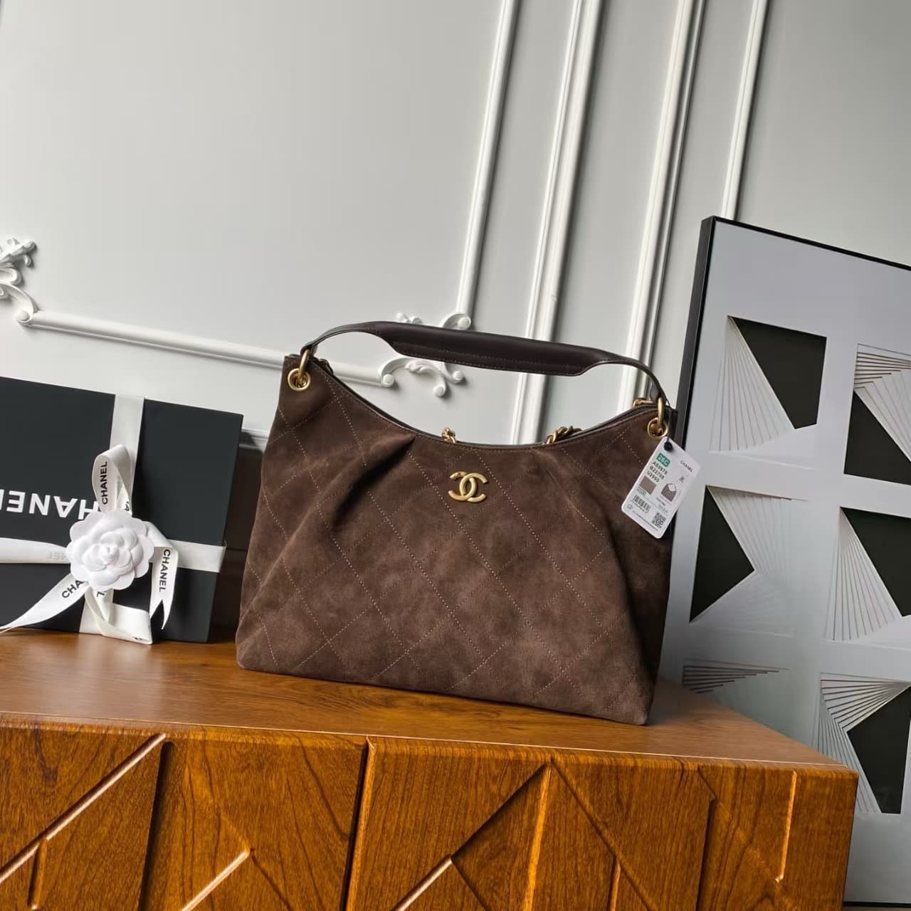 Chanel Hobo Bag Suede Calfskin& Gold-Tone Metal AS5978 Dark Brown A