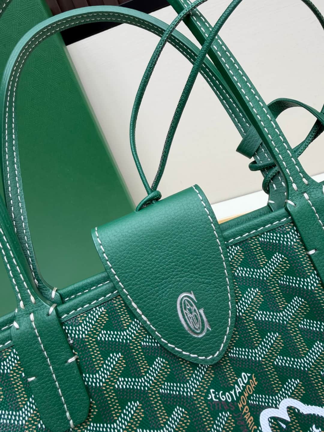 Goyard Mini Anjou Tote Goyardine Canvas with White Painted Mascot Green High