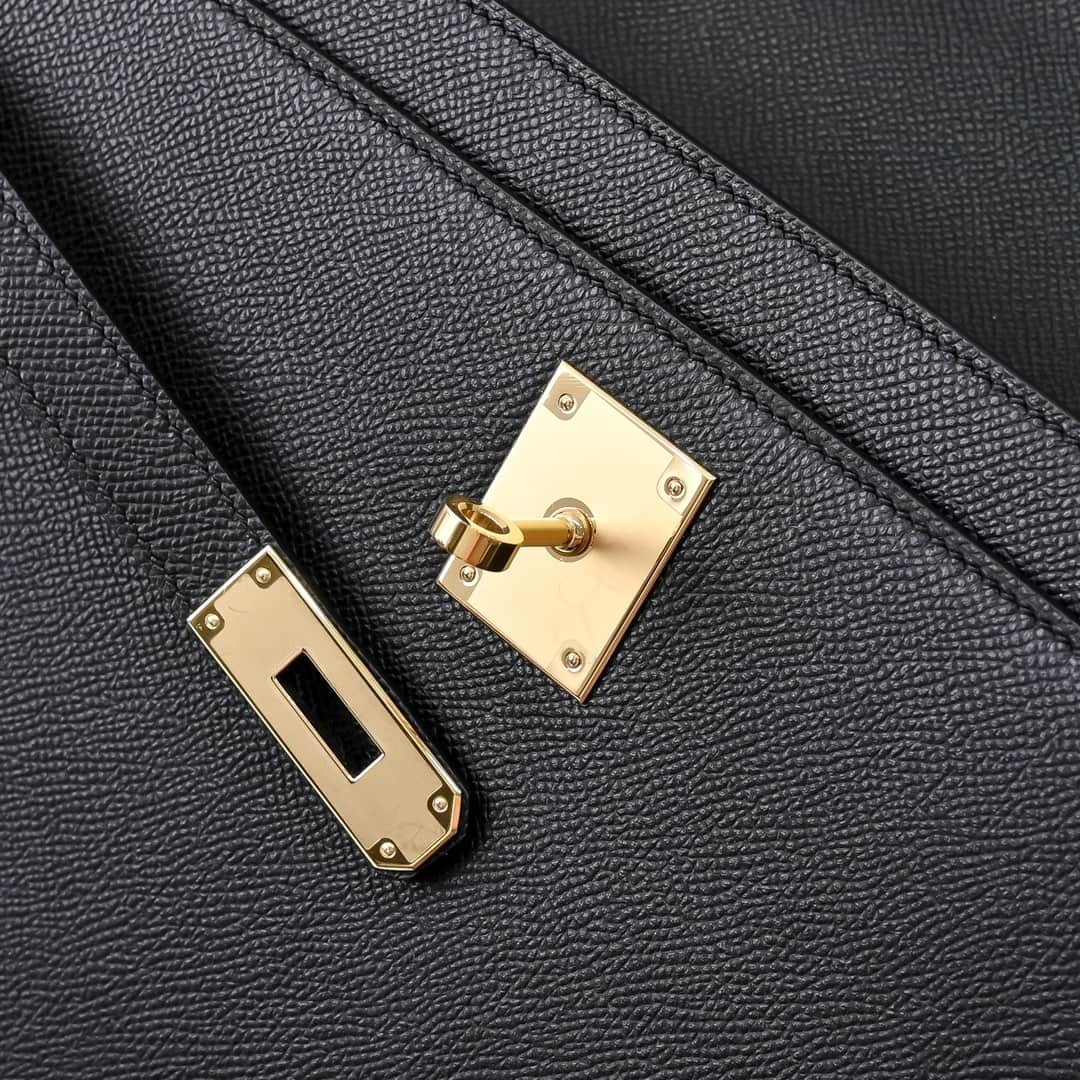 Hermes Kelly depeches Epsom 36 briefcase In Black Gold Metal CalfskIn WAX High