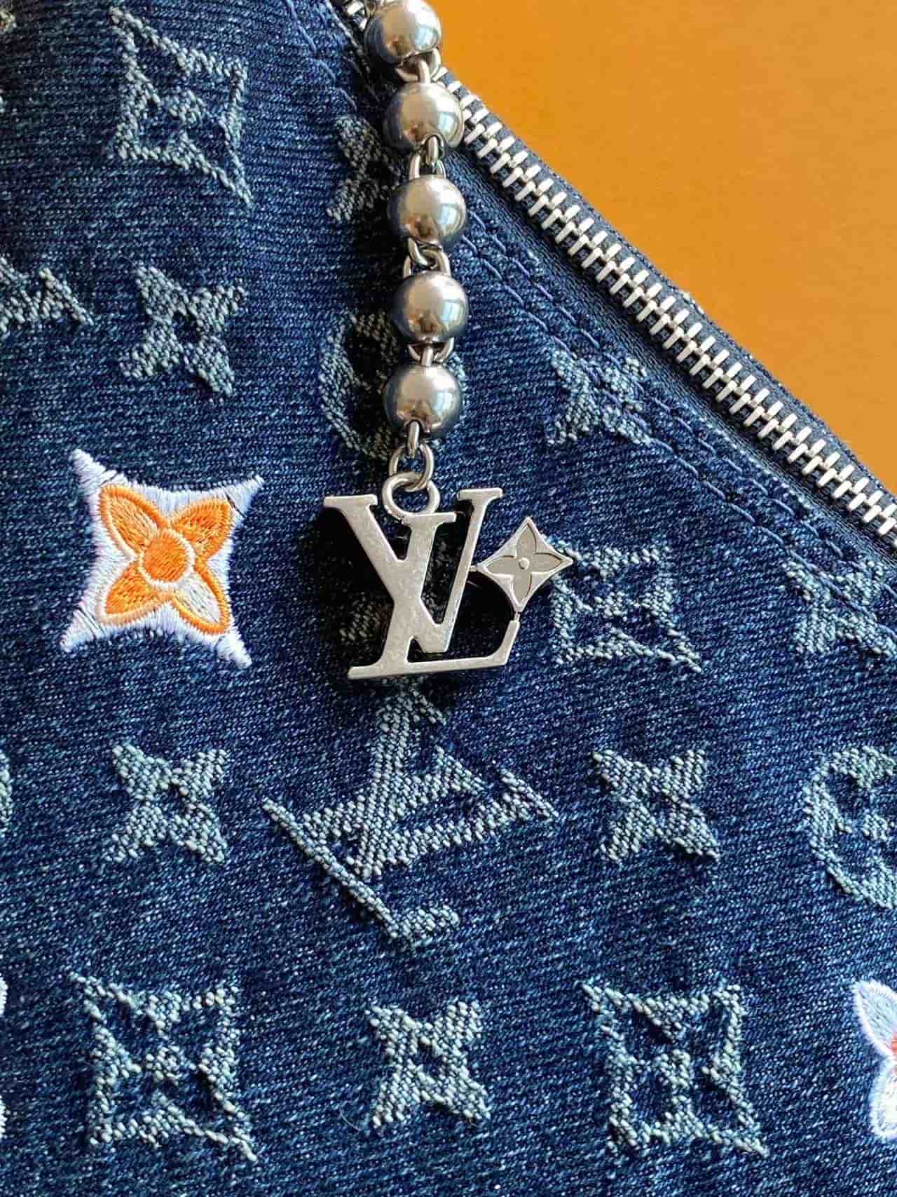 Louis Vuitton Vagabond Hobo Blue Monogram Flowers Denim M27555 High
