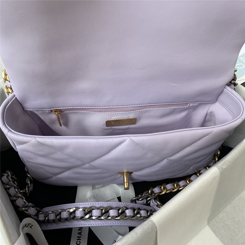 Large Chanel 19 Flap Bag Lambskin Lilac High