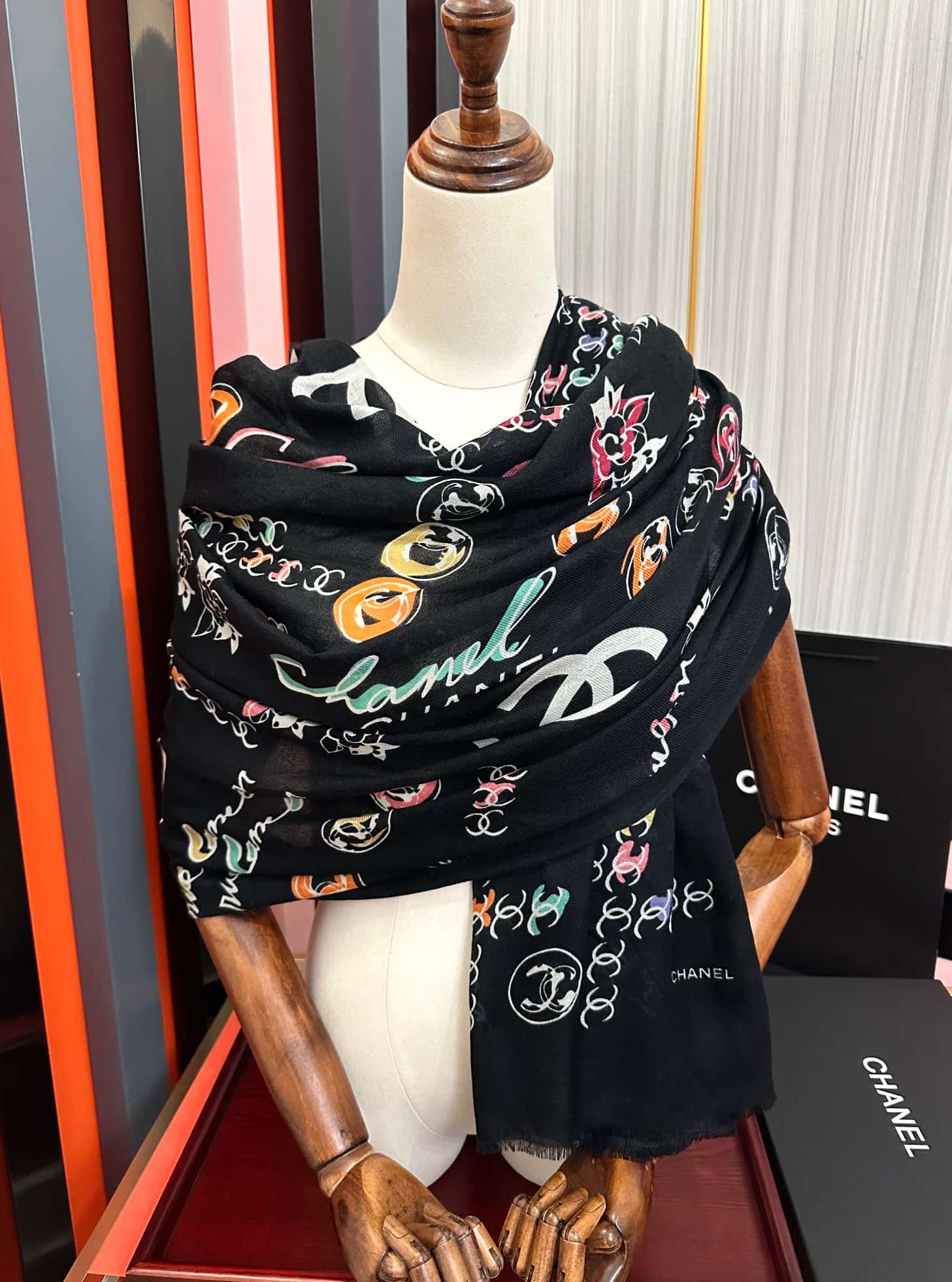 Chanel Silk scarf featuring  Camelia logo and Cambon print