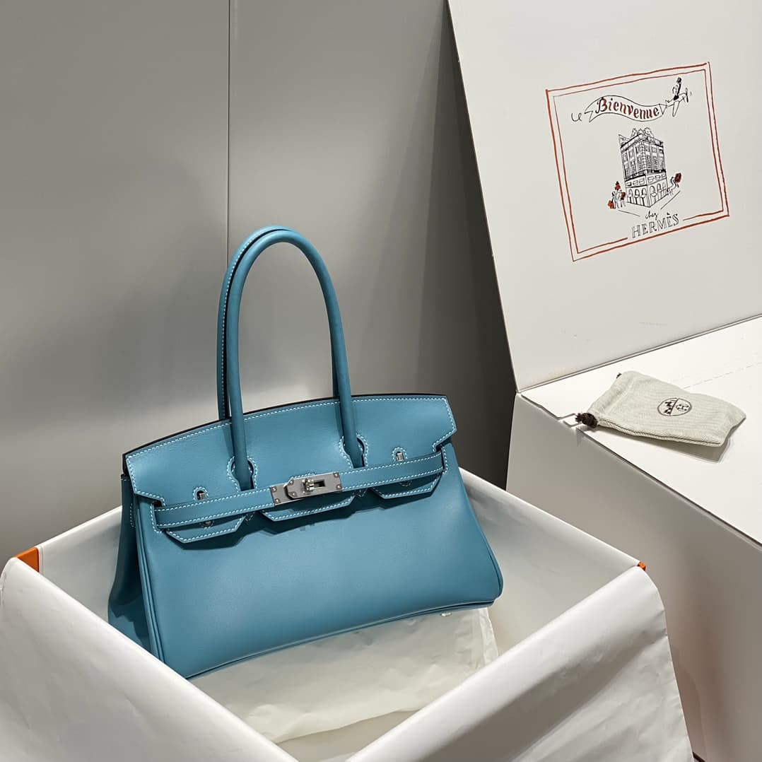Hermes Shoulder Birkin 29 Swift leather Denim Fonce & Silver Metal WAX High