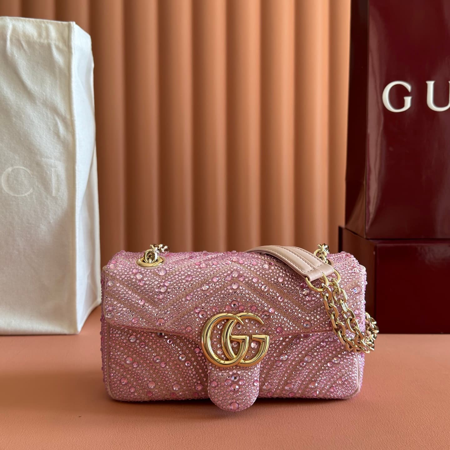 Gucci GG Marmont Shoulder Bag Pink / Crystal 837280 High