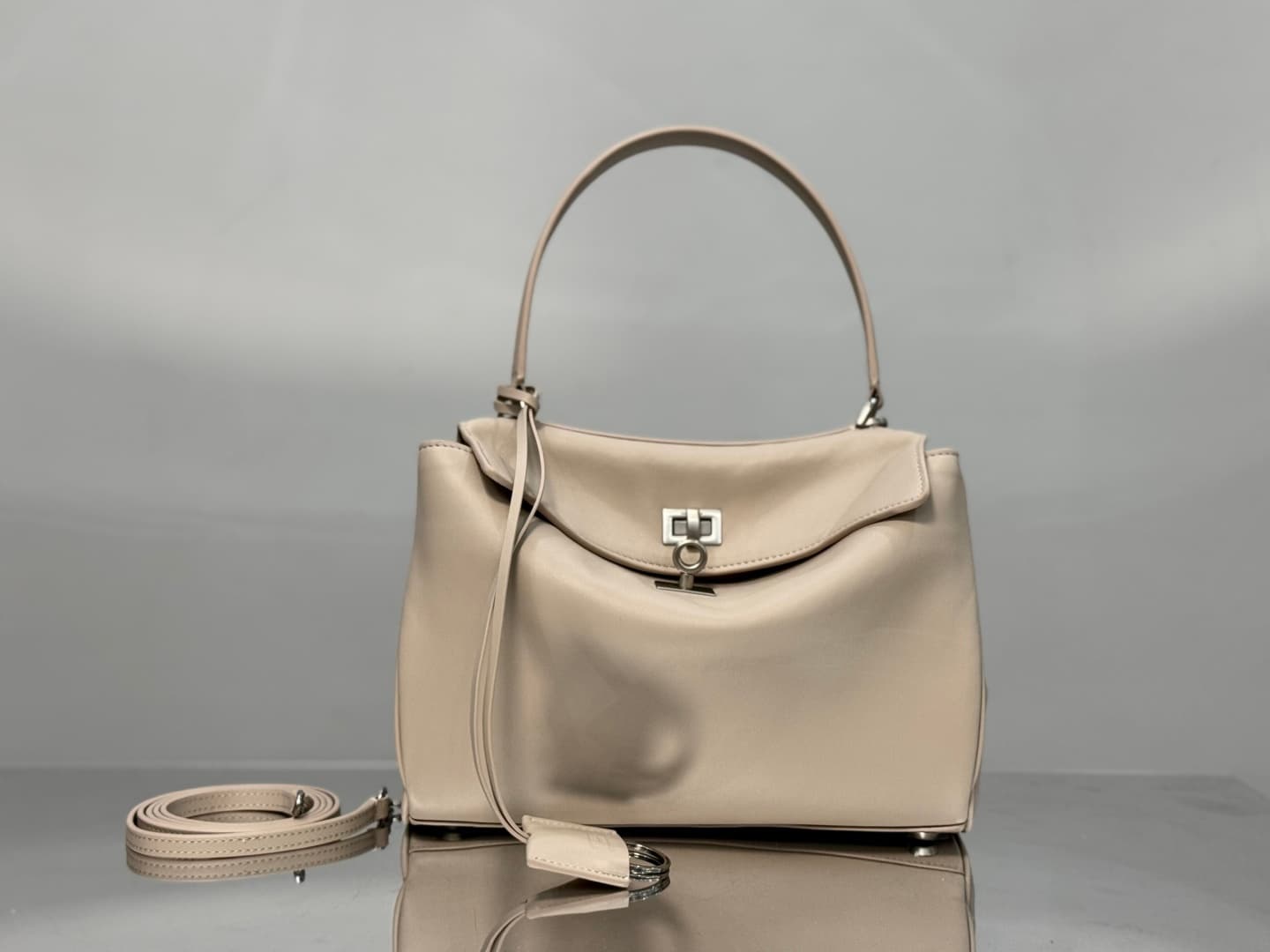 Balenciaga Rodeo Small Bag in Beige Leather With Silver-Tone Metal TOP
