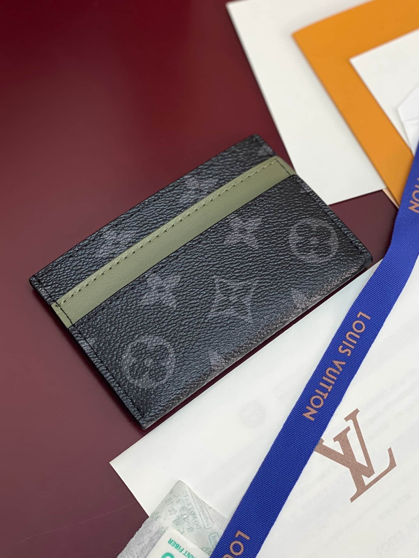 Louis Vuitton Double Card Holder Khaki Green Monogram Eclipse coated canvas M29768 High
