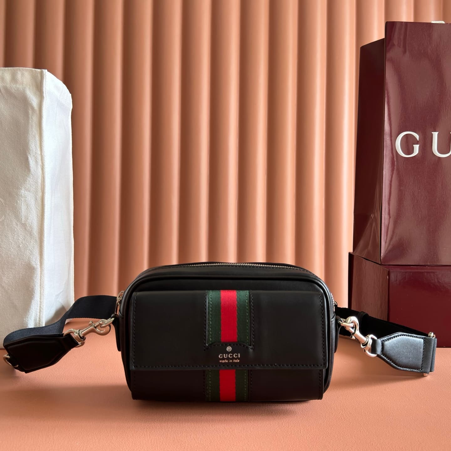 Gucci Web Trademark mini bag Black soft leather ‎867268 High