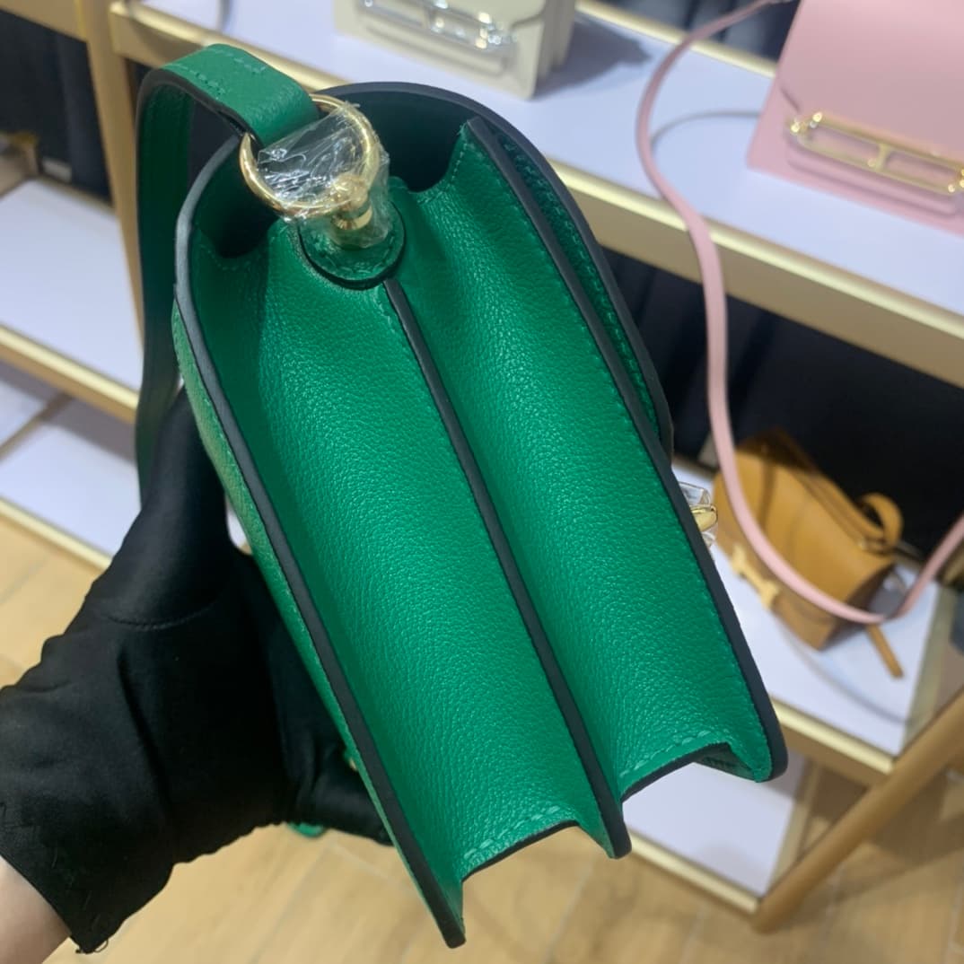Hermes Roulis wallet in Menthe Green Calfskin Etoupe WAX Gold/Silver-Metal High